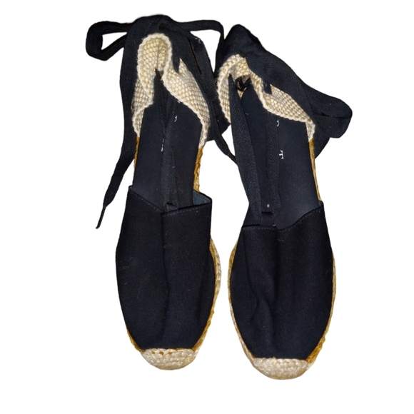 NWOB L.K. Bennett Black Canvas Espedrille Wedge Sandals Size 36 - Picture 2 of 6